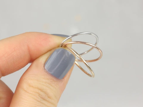 Rainbow Wire 1mm 14kt Gold Ultra Thin Stacking Ring - Rosados Box