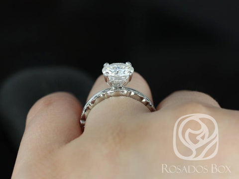 2ct Sandra 8mm & Gwen 14kt Moissanite Diamond Art Deco Round Solitaire Bridal Set - Rosados Box
