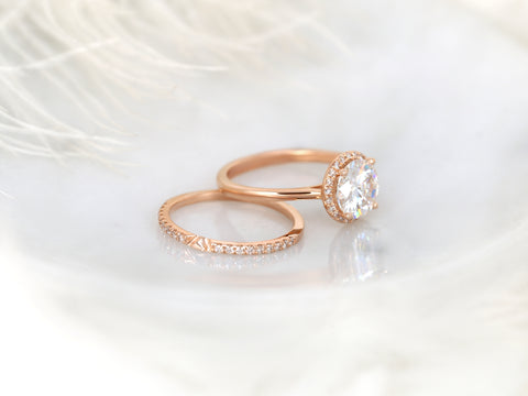 2.25ct Shannon 8.5mm 14kt Gold Moissanite Diamond Round Halo Bridal Set - Rosados Box