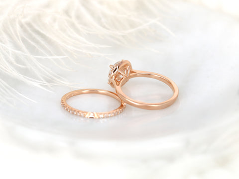 2.25ct SALE Ready to Ship Shannon 8.5mm 14kt Rose Gold FB Moissanite Diamond Halo Bridal Set - Rosados Box