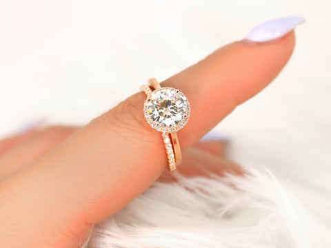 2.25ct Shannon 8.5mm 14kt Gold Moissanite Diamond Round Halo Bridal Set - Rosados Box