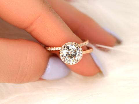 2.25ct Shannon 8.5mm 14kt Gold Moissanite Diamond Round Halo Bridal Set - Rosados Box