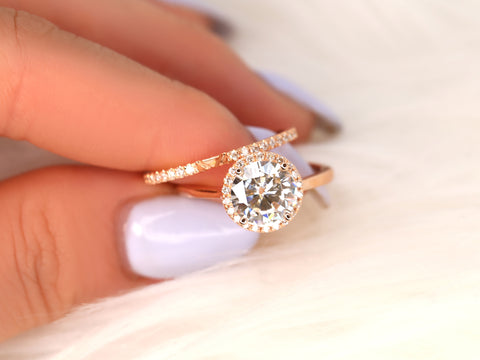 2.25ct Shannon 8.5mm 14kt Gold Moissanite Diamond Round Halo Bridal Set - Rosados Box