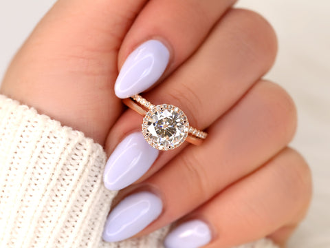 2.25ct Shannon 8.5mm 14kt Gold Moissanite Diamond Round Halo Bridal Set - Rosados Box