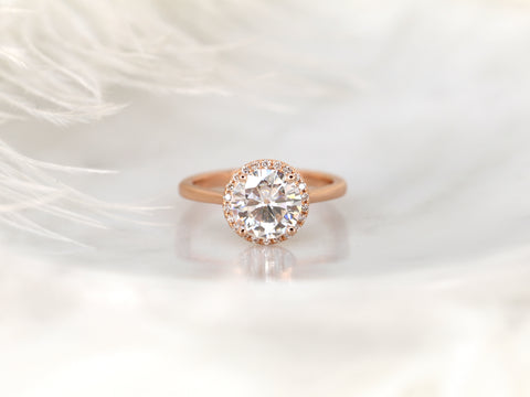 2.25ct Shannon 8.5mm 14kt Gold Moissanite Diamond Round Halo Ring - Rosados Box