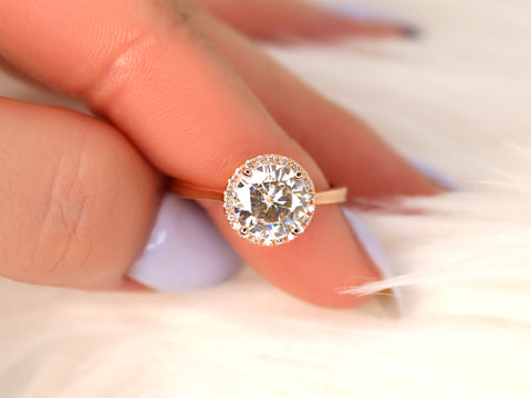 2.25ct Shannon 8.5mm 14kt Gold Moissanite Diamond Round Halo Ring - Rosados Box