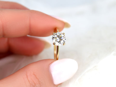 1.50ct Ready to Ship Skinny Alberta 7.5mm 14kt Gold Moissanite Round Solitaire Ring - Rosados Box