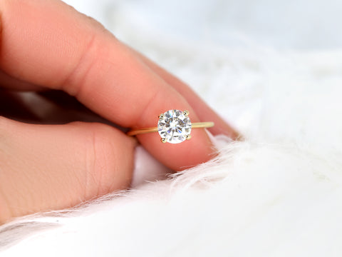 1.50ct Ready to Ship Skinny Alberta 7.5mm 14kt Gold Moissanite Round Solitaire Ring - Rosados Box