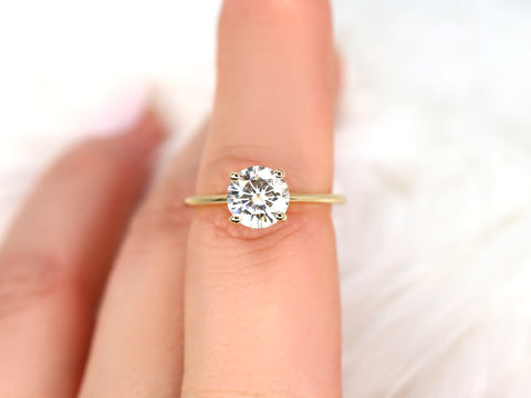 1.50ct Skinny Alberta 7.5mm 14kt Gold Moissanite Dainty Round Solitaire Ring - Rosados Box