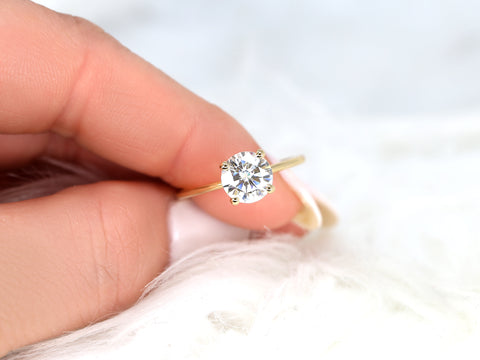 1.50ct Ready to Ship Skinny Alberta 7.5mm 14kt Gold Moissanite Round Solitaire Ring - Rosados Box