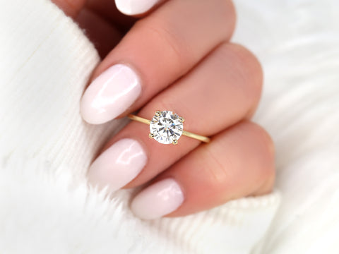 1.50ct Ready to Ship Skinny Alberta 7.5mm 14kt Gold Moissanite Round Solitaire Ring - Rosados Box