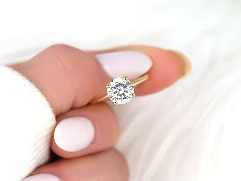 1.50ct Ready to Ship Skinny Alberta 7.5mm 14kt Gold Moissanite Round Solitaire Ring - Rosados Box