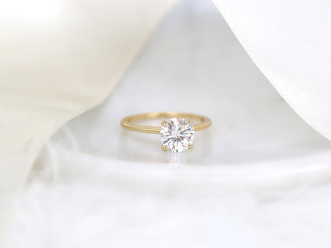1.50ct Ready to Ship Skinny Alberta 7.5mm 14kt Gold Moissanite Round Solitaire Ring - Rosados Box