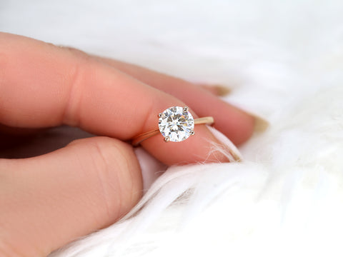2ct Skinny Flora 8mm 14kt Moissanite Round Solitaire Ring - Rosados Box