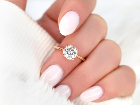 2ct Skinny Flora 8mm 14kt Moissanite Round Solitaire Ring - Rosados Box