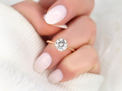 2ct Skinny Flora 8mm 14kt Moissanite Cinched Round Solitaire Ring - Rosados Box