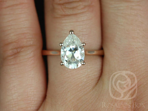 2ct Skinny Jane 10x7mm 14kt Gold Moissanite Cathedral Pear Solitaire Ring - Rosados Box
