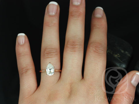 2ct Skinny Jane 10x7mm 14kt Gold Moissanite Cathedral Pear Solitaire Ring - Rosados Box