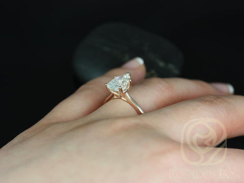2ct Skinny Jane 10x7mm 14kt Gold Moissanite Cathedral Pear Solitaire Ring - Rosados Box