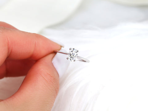 1ct Skinny Rhonda 7x5mm 14kt Gold Moissanite Dainty Oval Solitaire Ring - Rosados Box