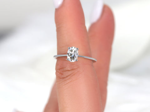 1ct Skinny Rhonda 7x5mm 14kt Gold Moissanite Dainty Oval Solitaire Ring - Rosados Box
