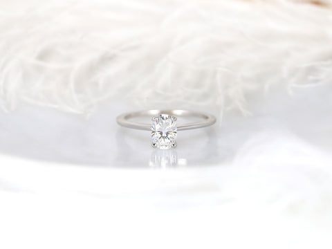 1ct Skinny Rhonda 7x5mm 14kt Gold Moissanite Dainty Oval Solitaire Ring - Rosados Box
