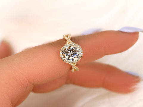 3ct Thelma 10x8mm 14kt Rose Gold Moissanite Diamond Crossover Oval Halo Ring - Rosados Box