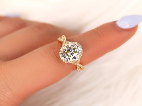 3ct Thelma 10x8mm 14kt Rose Gold Moissanite Diamond Crossover Oval Halo Ring - Rosados Box