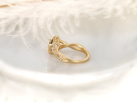 3ct Thelma 10x8mm 14kt Rose Gold Moissanite Diamond Crossover Oval Halo Ring - Rosados Box