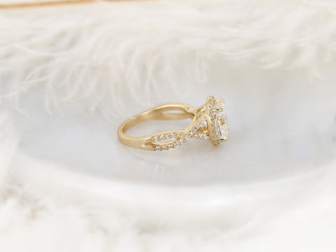 3ct Thelma 10x8mm 14kt Rose Gold Moissanite Diamond Crossover Oval Halo Ring - Rosados Box