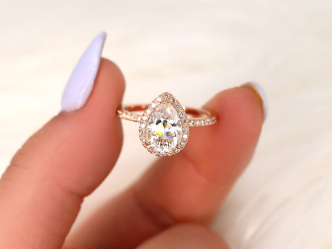 2ct Toni 10x7mm 14kt Rose Gold Moissanite Diamond Pear Halo Engagement Ring - Rosados Box