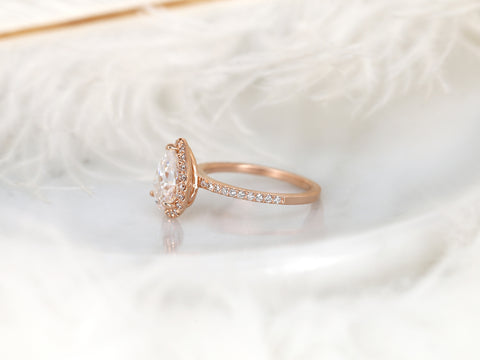 2ct Toni 10x7mm 14kt Rose Gold Moissanite Diamond Pear Halo Engagement Ring - Rosados Box