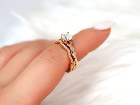 1ct Tressa 6mm 14kt Gold Moissanite Diamond Petite Twisted Vine Cushion Solitaire with Accent Bridal Set - Rosados Box