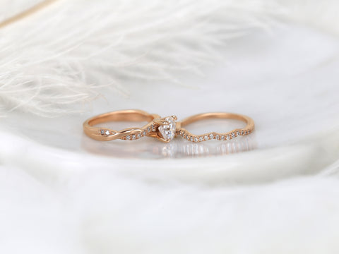 1ct Tressa 6mm 14kt Gold Moissanite Diamond Petite Twisted Vine Cushion Solitaire with Accent Bridal Set - Rosados Box