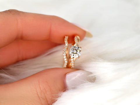 1ct Tressa 6mm 14kt Gold Moissanite Diamond Petite Twisted Vine Cushion Solitaire with Accent Bridal Set - Rosados Box