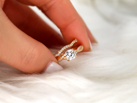 1ct Tressa 6mm 14kt Gold Moissanite Diamond Petite Twisted Vine Cushion Solitaire with Accent Bridal Set - Rosados Box
