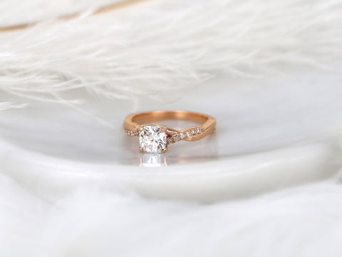 1ct Tressa 6mm 14kt Rose Gold Moissanite Diamond Crossover Cushion Solitaire with Accent Ring - Rosados Box