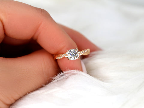 1ct Tressa 6mm 14kt Rose Gold Moissanite Diamond Crossover Cushion Solitaire with Accent Ring - Rosados Box