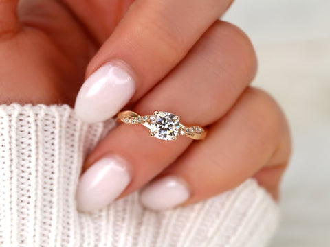 1ct Tressa 6mm 14kt Rose Gold Moissanite Diamond Crossover Cushion Solitaire with Accent Ring - Rosados Box