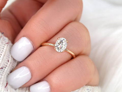 1.50ct Viola 8x6mm 14kt Gold Moissanite Diamond Scarf Oval Halo Ring - Rosados Box