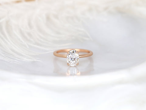 1.50ct Viola 8x6mm 14kt Gold Moissanite Diamond Scarf Oval Halo Ring - Rosados Box