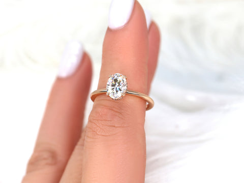 1.50ct Viola 8x6mm 14kt Gold Moissanite Diamond Scarf Oval Halo Ring - Rosados Box