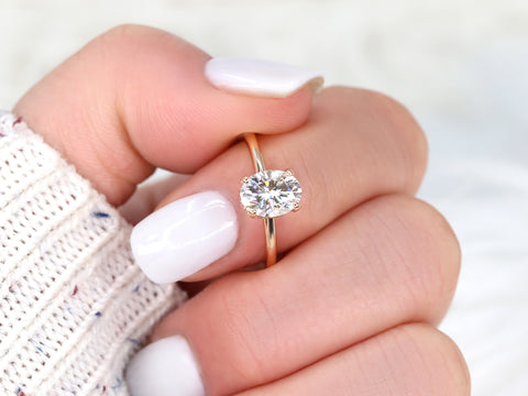 1.50ct Viola 8x6mm 14kt Gold Moissanite Diamond Scarf Oval Halo Ring - Rosados Box