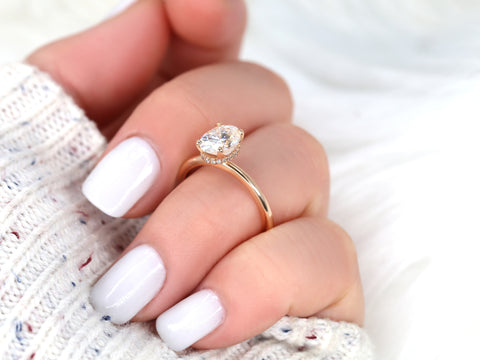 1.50ct Ready To Ship Viola 8x6mm 14kt Rose Gold Moissanite Diamond Oval Hidden Halo Ring - Rosados Box