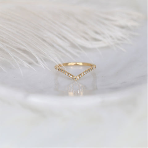 Chevy 2.0 14kt Gold Pave Diamond Chevron Nesting Ring - Rosados Box