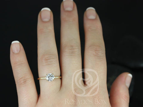 1ct Gigi 6.5mm 14kt Gold Moissanite Diamond Short-Stop Dainty Round Solitaire with Accents Ring - Rosados Box