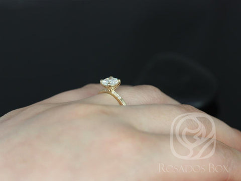 1ct Gigi 6.5mm 14kt Gold Moissanite Diamond Short-Stop Dainty Round Solitaire with Accents Ring - Rosados Box