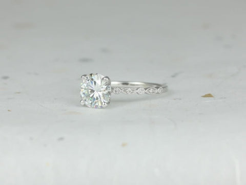 2ct Nadine 8mm 14kt Gold Moissanite Diamond WITH Milgrain Round Engagement Ring - Rosados Box