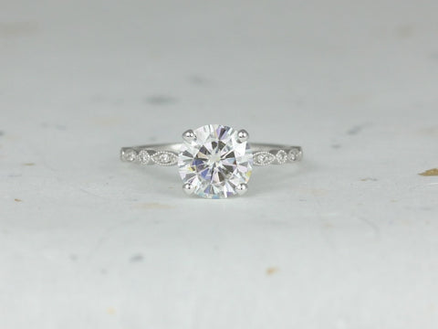 2ct Nadine 8mm 14kt Gold Moissanite Diamond WITH Milgrain Round Engagement Ring - Rosados Box