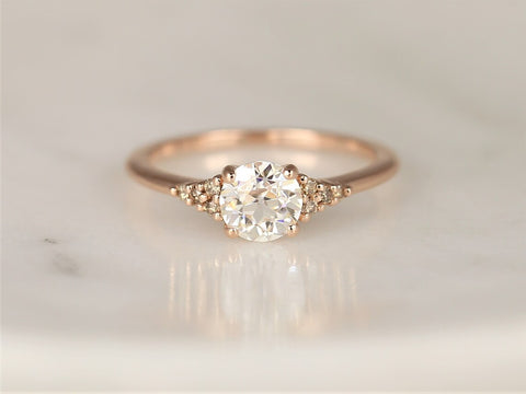 Malia 6mm 14kt Rose Gold OEC FB Moissanite Champagne Diamond Art Deco Dainty 3 Stone Dainty Cluster Ring - Rosados Box
